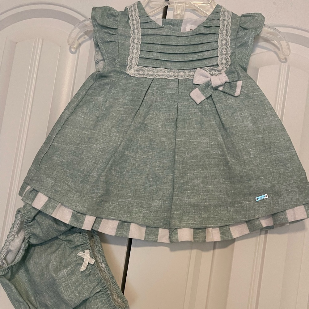 Mayoral Green and Dress with matching bloomers